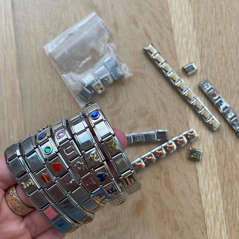 Italian Stainless Steel Charm Bracelet Lot Vintage